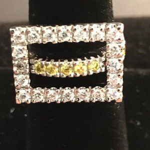 Square Sterling 925 Ring with Yellow and Clear CZ